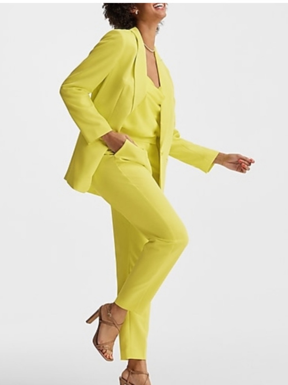 Express Bright Yellow High-Waisted Cropped Trousers - Picture 2 of 8